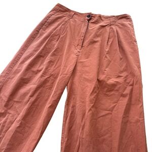 Frank And Oak Terracotta Rust Pleated Wide Leg High Rise Trousers Cotton 12
